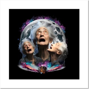 Crazy Old Woman Howling at the Moon Posters and Art
